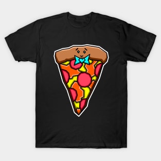 Cute Pepperoni Pizza Slice with a Smile and a Blue Bow Tie Gift - Pizza T-Shirt